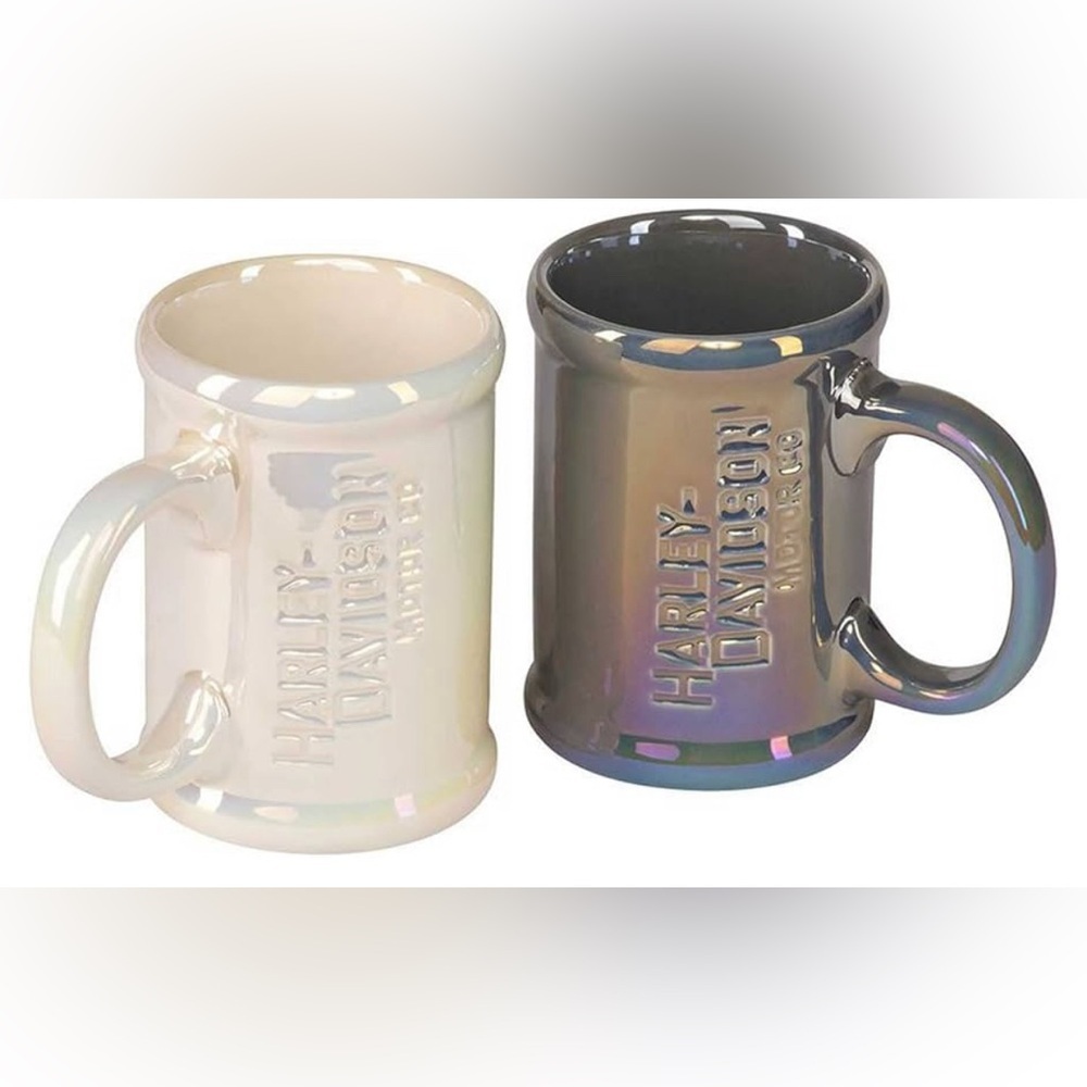 Harley-Davidson Motor Co. Coordinating Lusterware Ceramic Coffee Mug Set 13 oz.